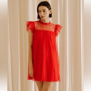 Storia Red Ruffled Tulle Dress